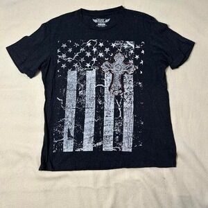 Flag & Cross Black T Shirt Xlarge By‎ Black Jack  Full front logo